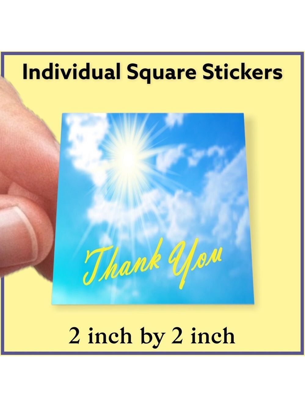 100 (2x2 Inch) Square Stickers, Sky Clouds High Gloss, Thank You